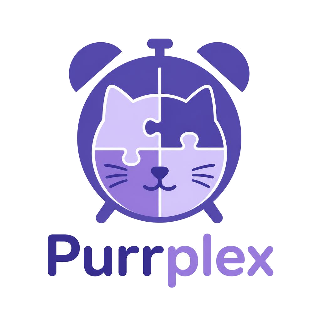 Purrplex logo — cat puzzle clock